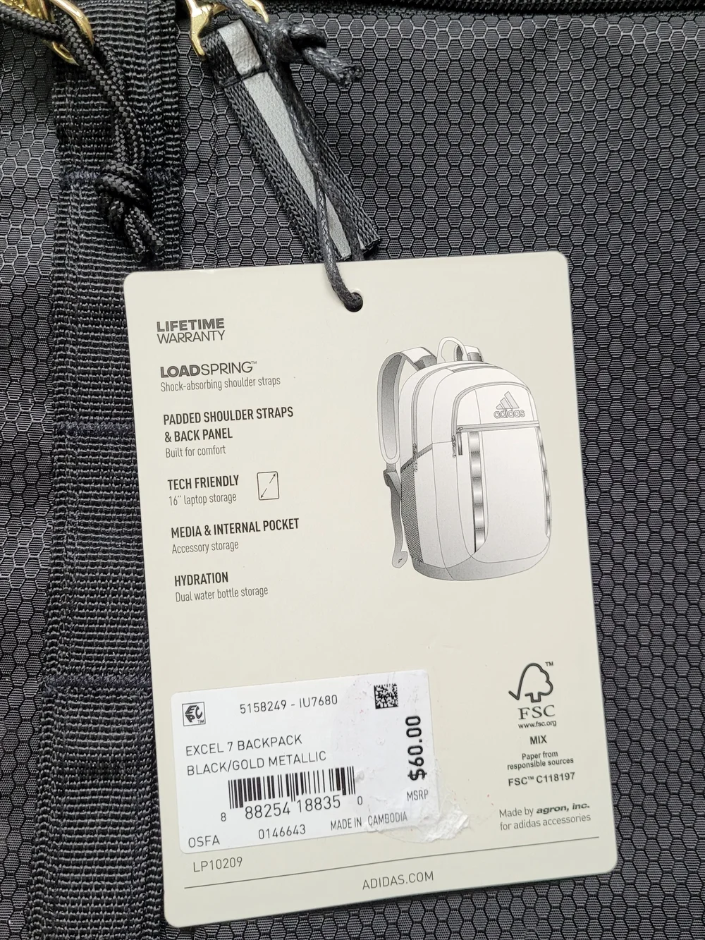 adidas Black Backpack with Gold Logo Accents